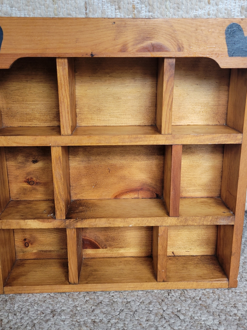 Vintage Wooden Curio Display Shadow Box Trinket Shelf 14.5"x14" with 9 Cubbies